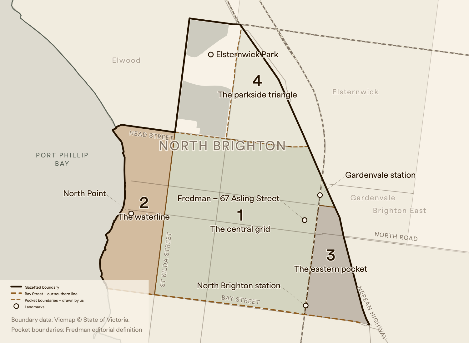 North Brighton distinguished by its four pockets